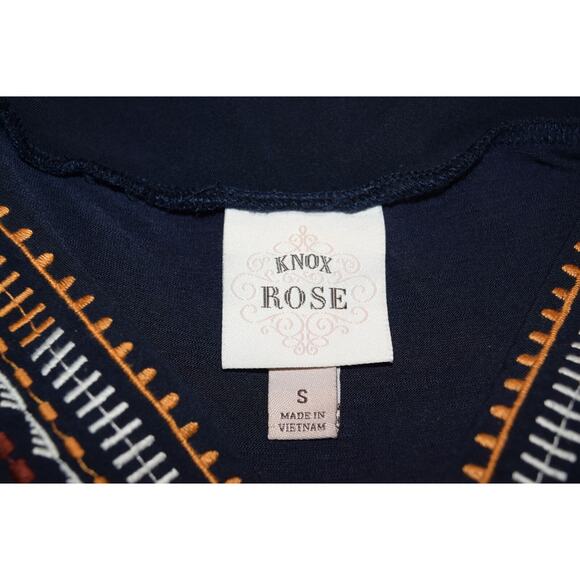 Knox Rose Pretty Navy Embroidered V-Neck Princess Waist Raglan Sleeve Tunic SZ S - Picture 5 of 6